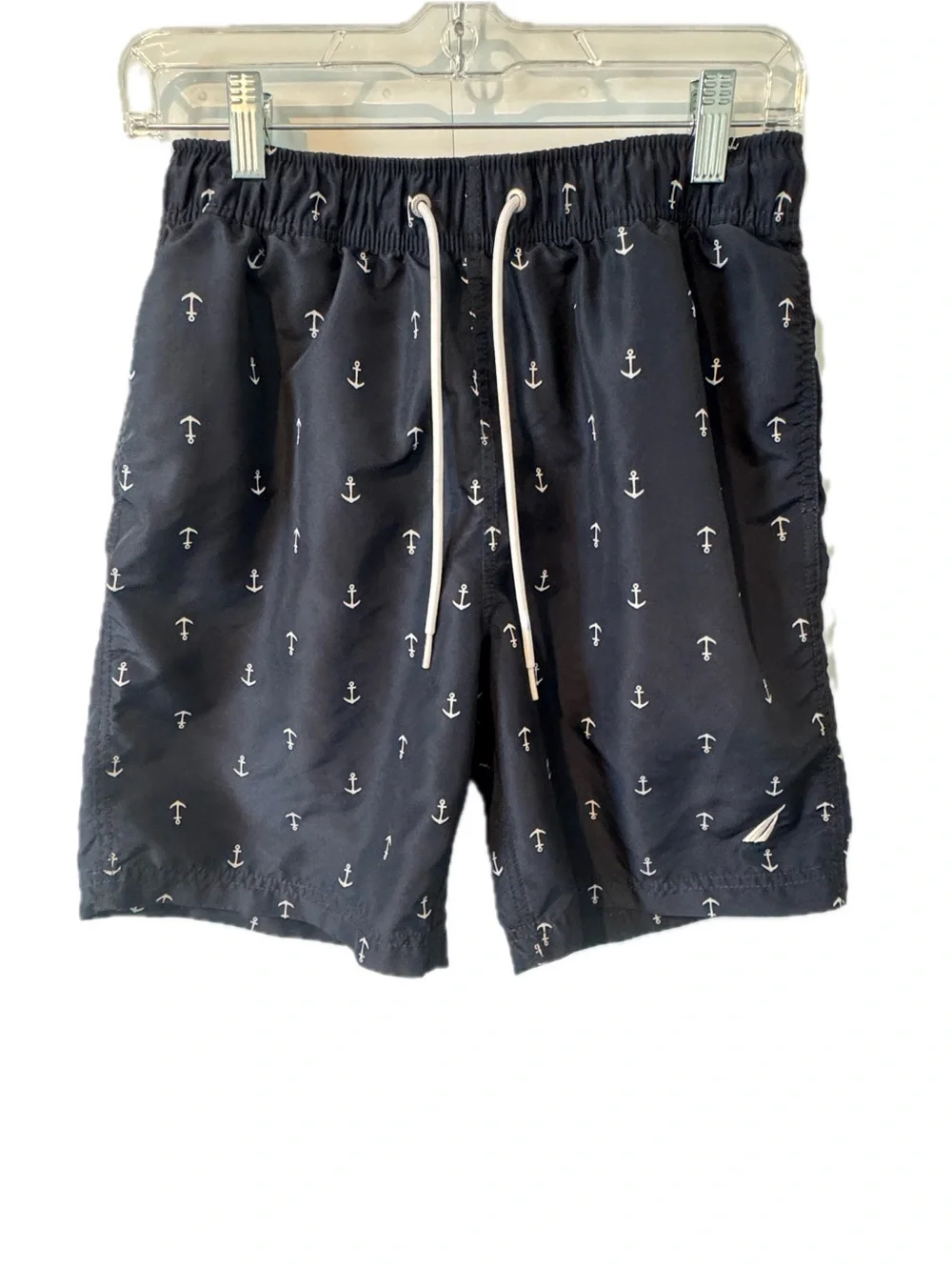 Nautica Navy Swim Trunks with White Anchor Print